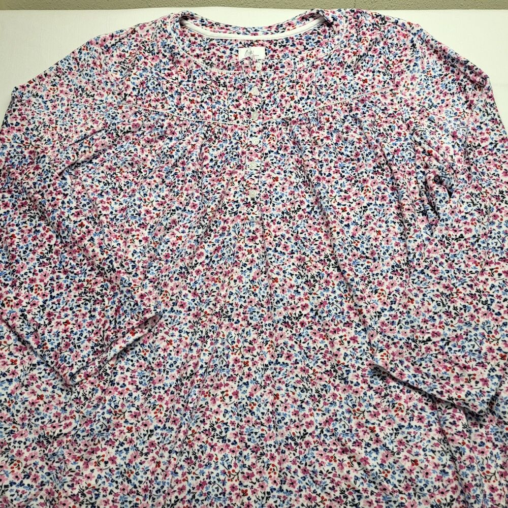 Aria Collection Nightgown Womens 3X Pink Floral Button Fleece Long Sleeve